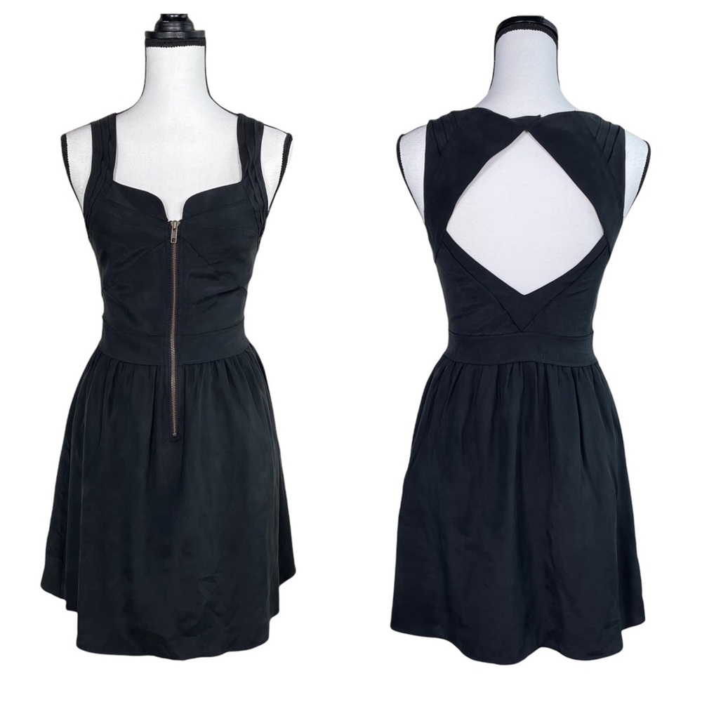 The Addison Story Black Open Back Silk Dress